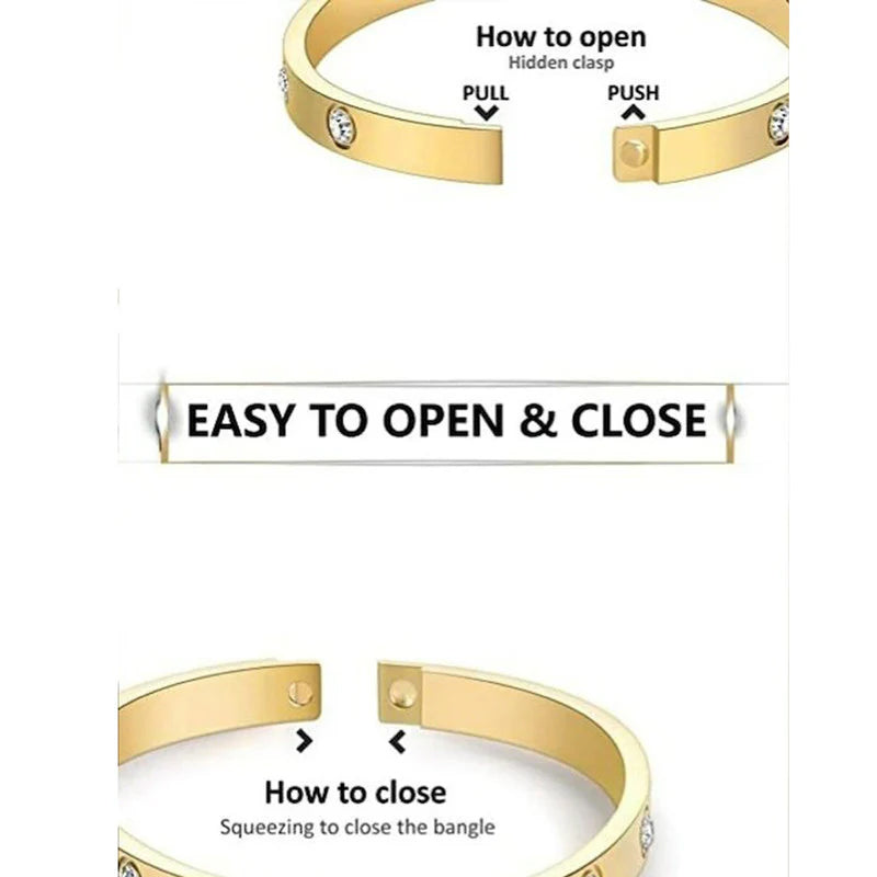 Stainless Steel Contemporary Gold Toned Love AD Anti-Tarnish Bracelet with Crystal Accents
