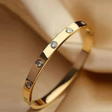 Stainless Steel Contemporary Gold Toned Love AD Anti-Tarnish Bracelet with Crystal Accents