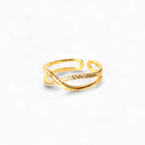 Gold-Plated Adjustable Crossover Ring with CZ Accents