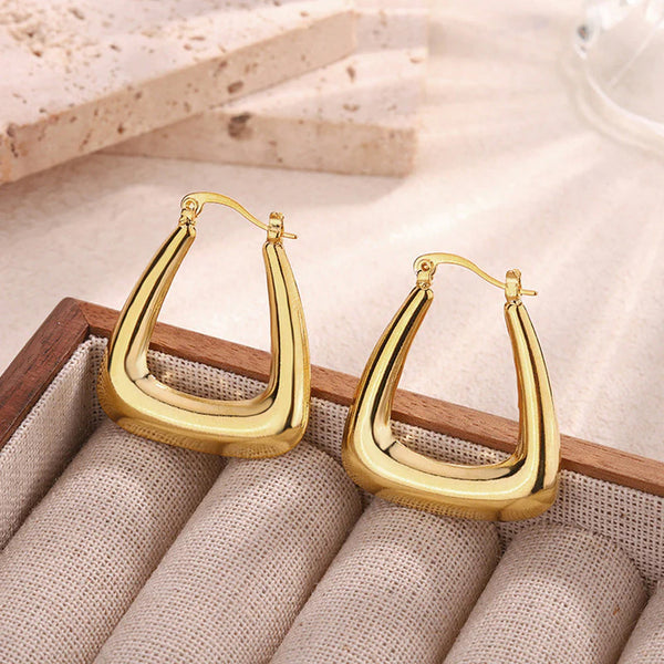 Gold Toned Anti Tarnish Chunky Geometric Statement Hoop Earrings