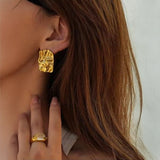 Gold-Plated Textured Abstract Statement Stud Earrings for Women