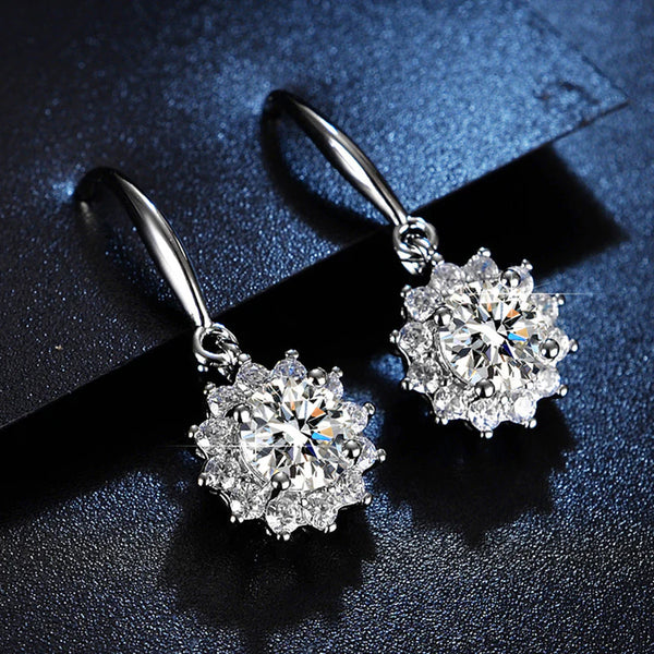 Silver Toned Crystal Studded Anti Tarnish Floral Solitaire Drop Earrings