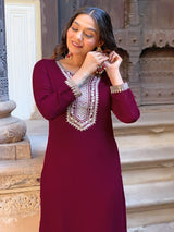 Maroon Embroidered Kurta Set with Dupatta