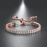 Elegant Rose Gold Toned Dual Strand Round Cut Cubic Zirconia White Matrix Adjustable Tennis Bracelet