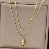 Gold-Toned Anti Tarnish Minimalistic Teardrop Layered Necklace