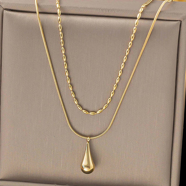 Gold-Toned Anti Tarnish Minimalistic Teardrop Layered Necklace