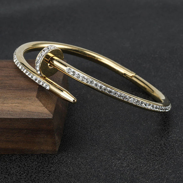 Gold Toned Anti Tarnish AD Studded Nail Bracelet