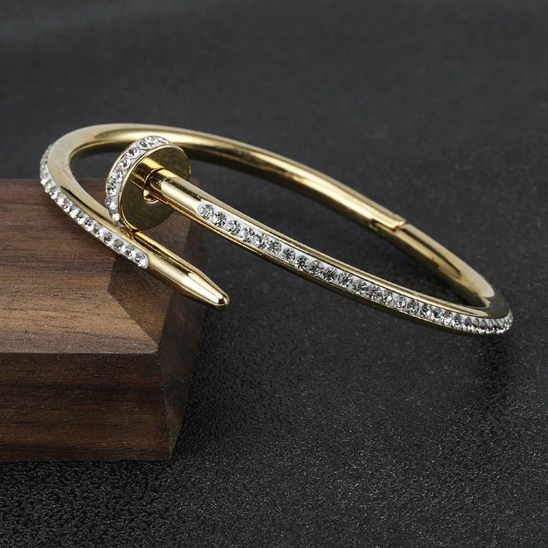 Gold Toned Anti Tarnish AD Studded Nail Bracelet