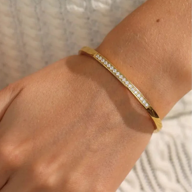 Gold-Plated CZ-Embellished Classic Bangle Bracelet for Women