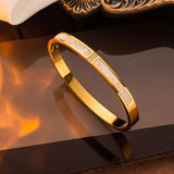 Gold Toned Mother of Pearls Contemporary Anti-Tarnish Bracelet with Enamel Inlay & Crystal Accents