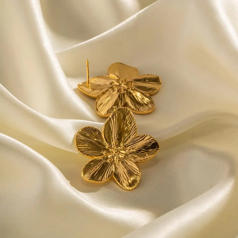 Gold-Plated Oversized Floral Stud Earrings for Women