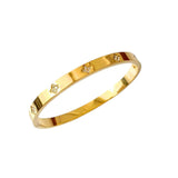 Gold Plated Bangle Bracelet with Cubic Zirconia Flower Accents