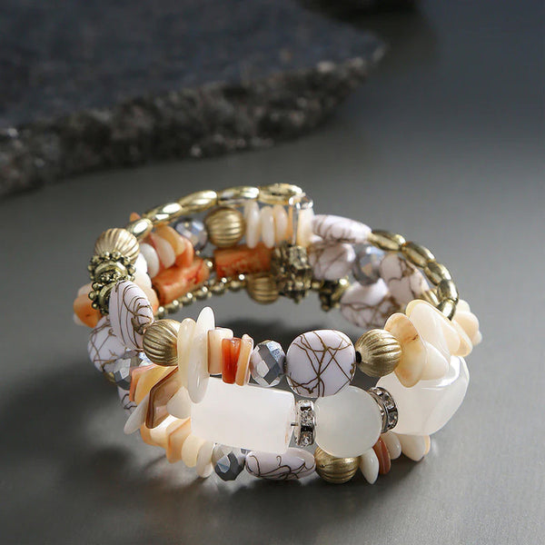 Marvelous Bohemia Beads Multi Strand Plushy Stretch Bracelet