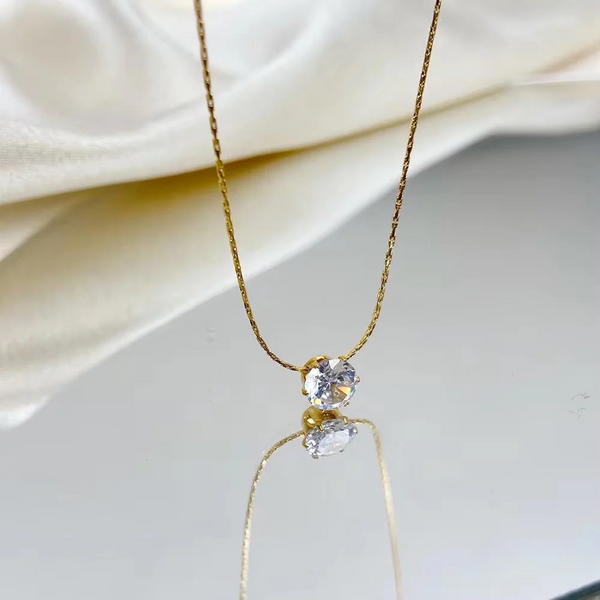 Gold-Plated Solitaire Pendant Necklace with Fine Chain