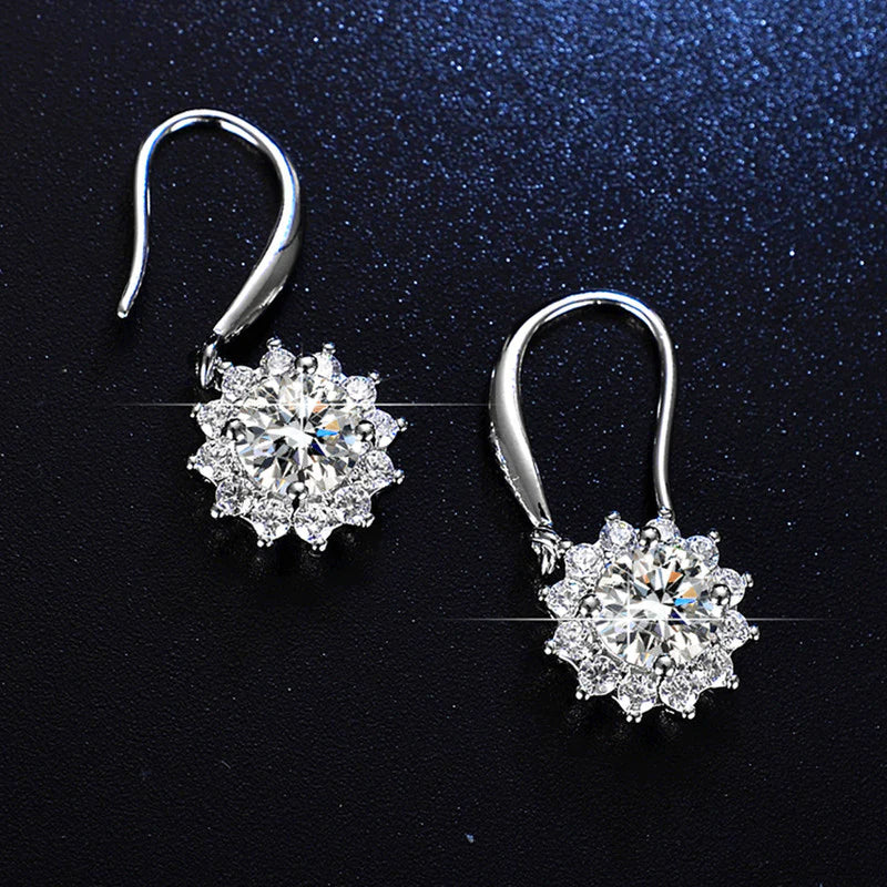 Silver Toned Crystal Studded Anti Tarnish Floral Solitaire Drop Earrings