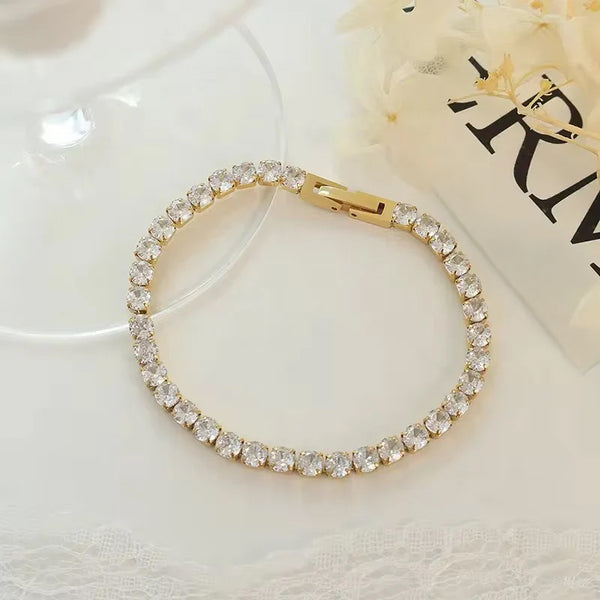 Gold-Plated Classic CZ Tennis Bracelet with Box Clasp