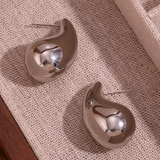 Silver-Toned Abstract Teardrop Stud Earrings for Women