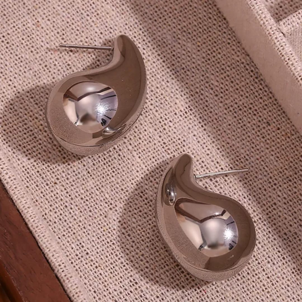 Silver-Toned Abstract Teardrop Stud Earrings for Women