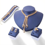 Gold-Toned & Crystal-Studded Necklace, Bracelet, Earrings & Ring Jewelry Set