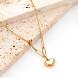 Gold-Toned Chain-Link Necklace with White Enamel Pendant Anti Tarnish Heart Themed Pendant