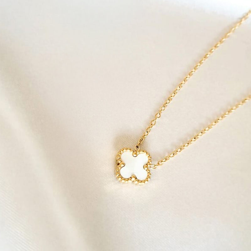Gold-Plated White Clover Pendant Necklace with Delicate Chain