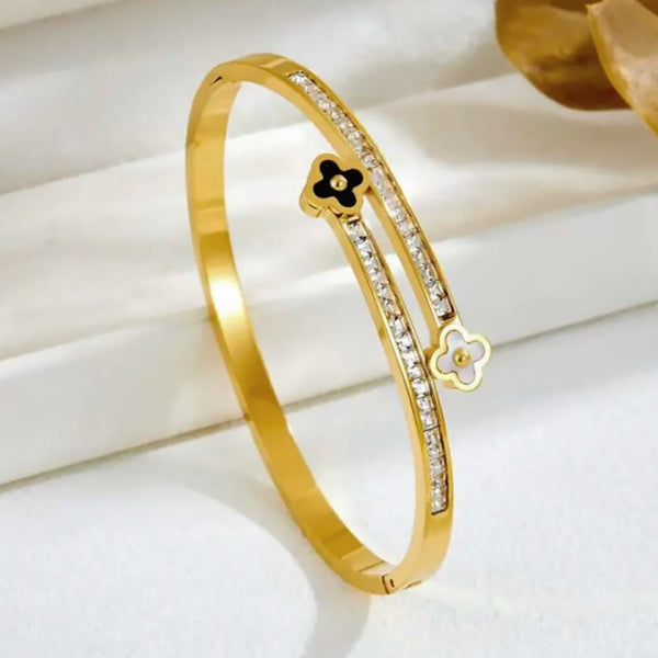 Gold Plated Wavy Cuff Bracelet with Imitation Pearls