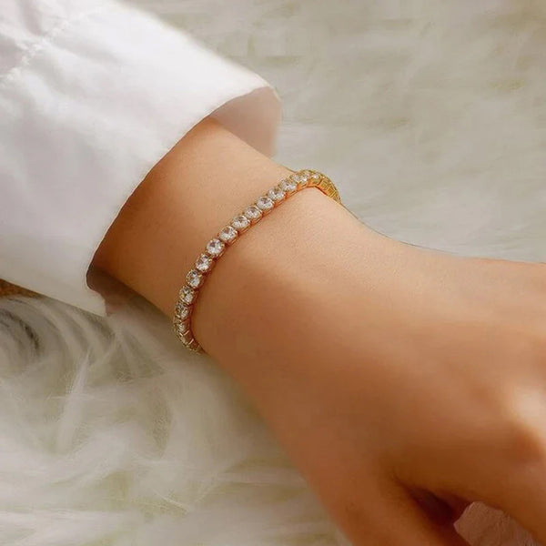 Gold Toned Round Cut with Sparkling Cubic Zirconia White Matrix Adjustable Tennis Bracelet