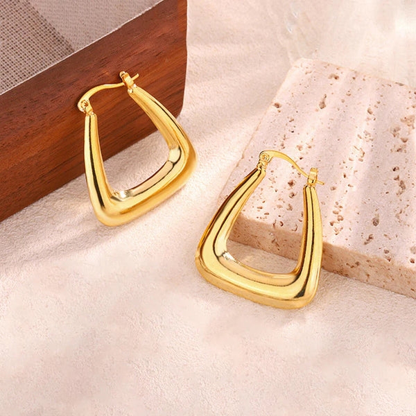 Gold Toned Anti Tarnish Chunky Geometric Statement Hoop Earrings