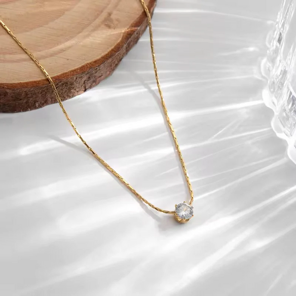 Gold-Plated Solitaire Pendant Necklace with Fine Chain