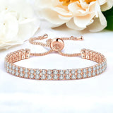 Elegant Rose Gold Toned Dual Strand Round Cut Cubic Zirconia White Matrix Adjustable Tennis Bracelet