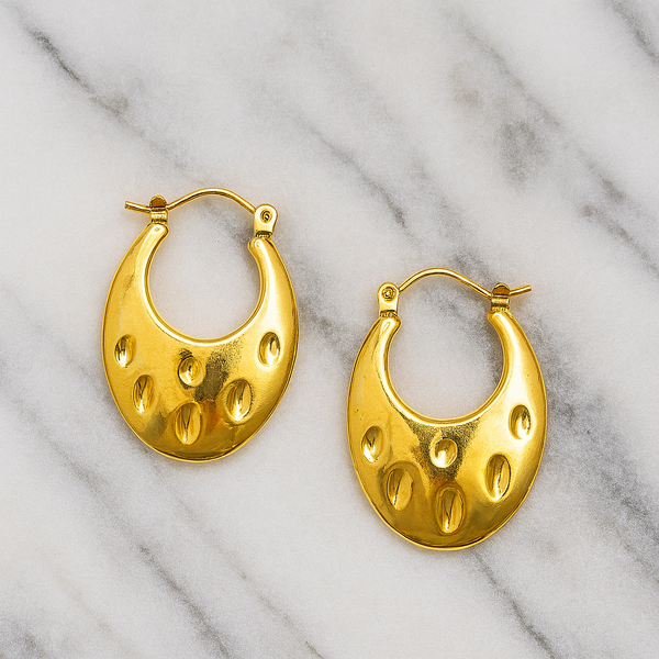 Gold-Plated Textured Drop Hoop Earrings for Women