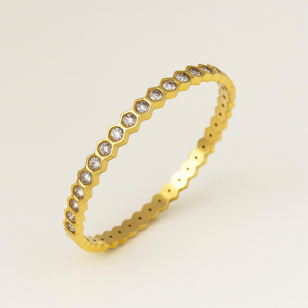 Gold-Plated Geometric CZ-Studded Bangle for Women