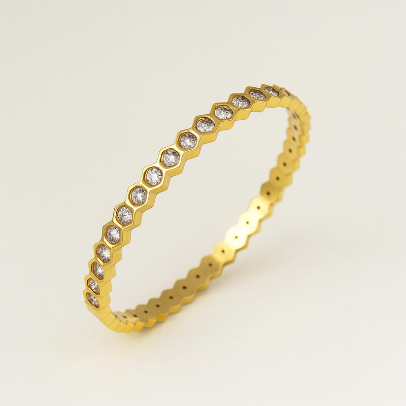 Gold-Plated Geometric CZ-Studded Bangle for Women