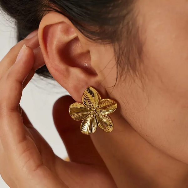 Gold-Plated Oversized Floral Stud Earrings for Women