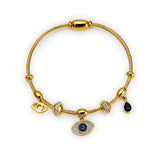 Gold-Plated Evil Eye Charm Cable Bracelet with Beads
