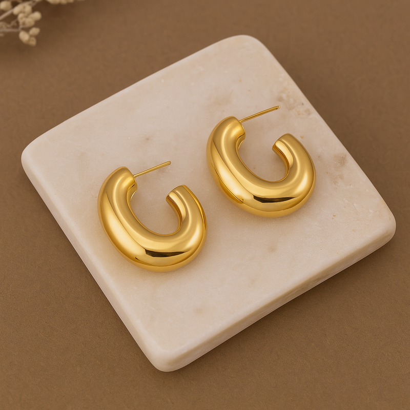 Gold-Plated Bold Chunky Hoop Earrings for Women