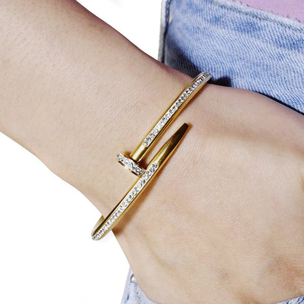 Gold Toned Anti Tarnish AD Studded Nail Bracelet