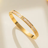 Gold Toned Mother of Pearls Contemporary Anti-Tarnish Bracelet with Enamel Inlay & Crystal Accents