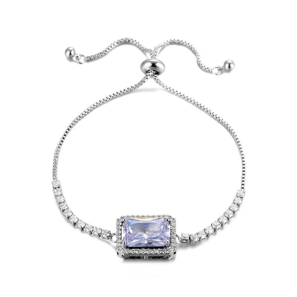 Luxurious Silver-Toned Statement Bracelet with Rectangular Crystal Centerpiece for Women