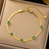 Gold Toned Anti Tarnish Snake Chain Green Emerald Studded Wraparound Bracelet