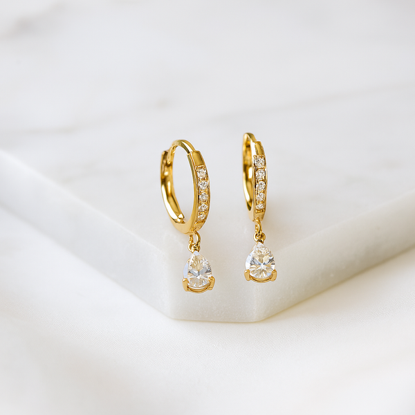 Gold-Toned Drop Earrings with Pear-Cut CZ Stones