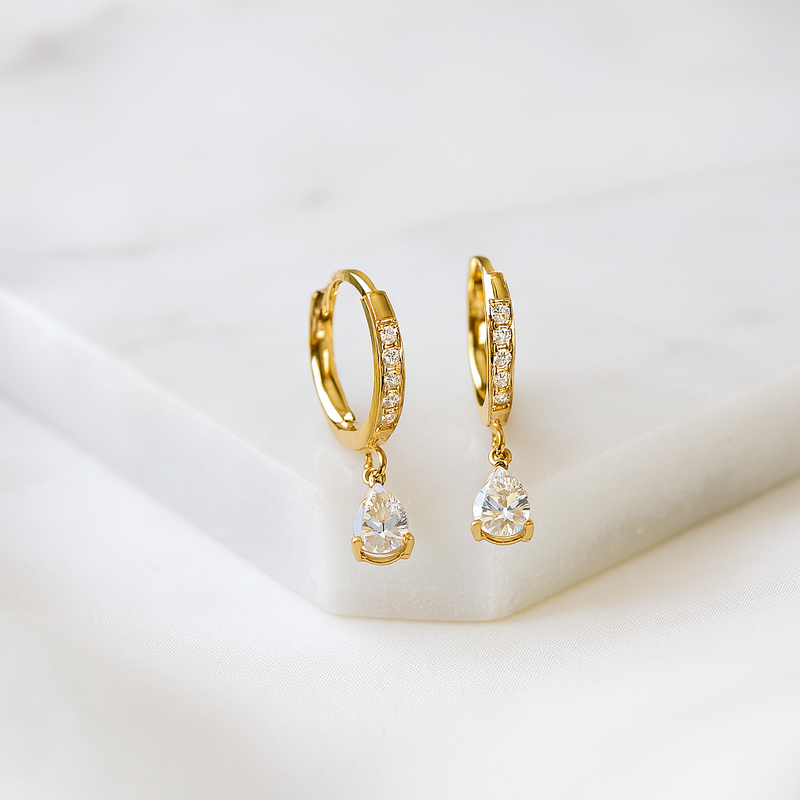 Gold-Toned Drop Earrings with Pear-Cut CZ Stones