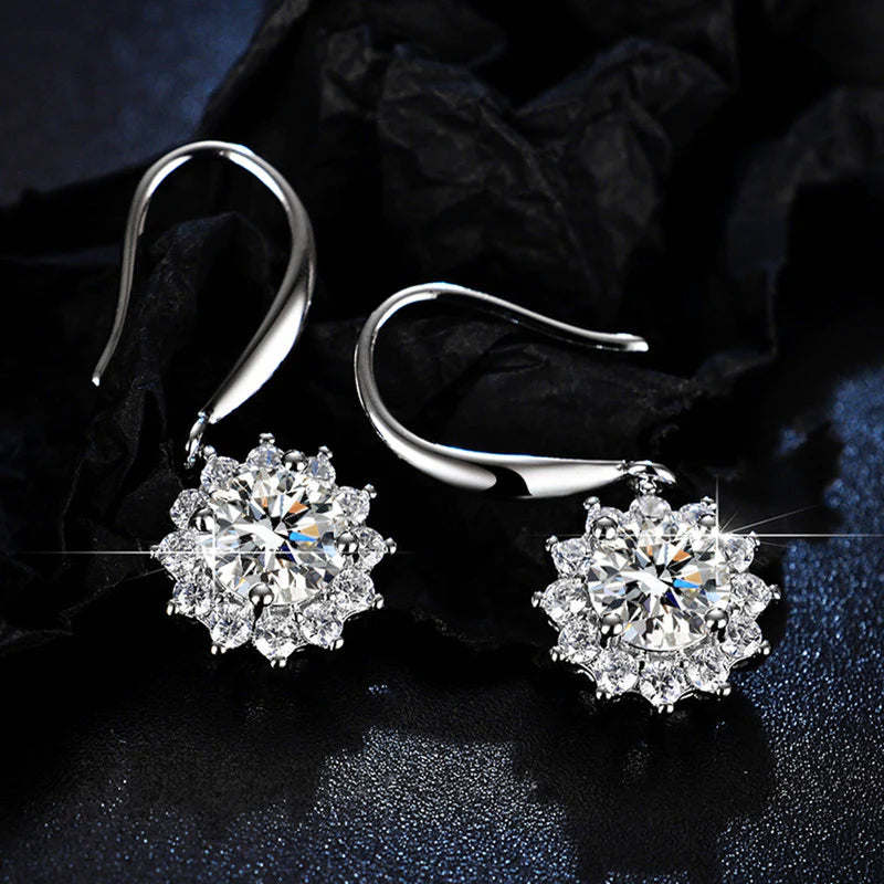 Silver Toned Crystal Studded Anti Tarnish Floral Solitaire Drop Earrings