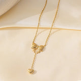 Gold Toned Anti Tarnish Heart Themed Bow inspired Pendant Necklace