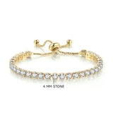 Gold Toned Round Cut with Sparkling Cubic Zirconia White Matrix Adjustable Tennis Bracelet