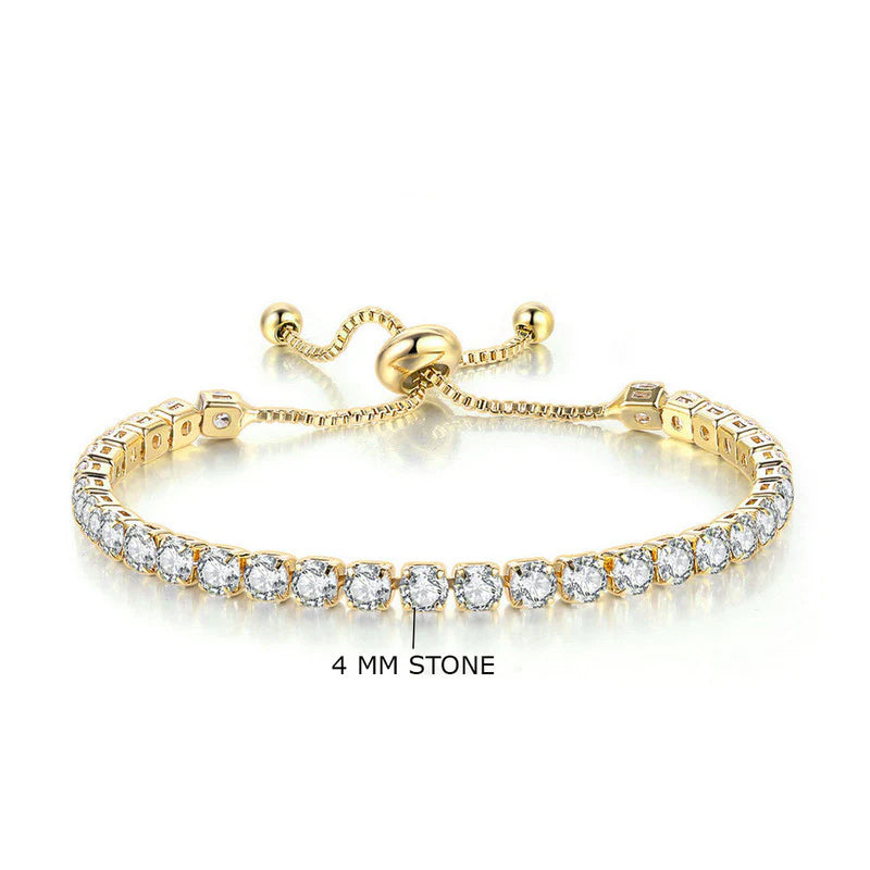 Gold Toned Round Cut with Sparkling Cubic Zirconia White Matrix Adjustable Tennis Bracelet