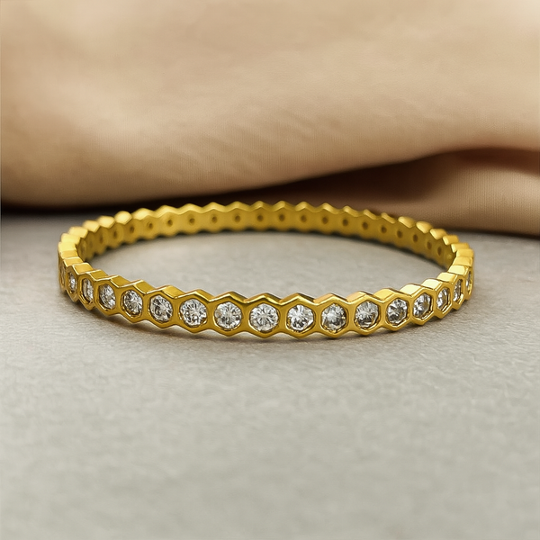 Gold-Plated Geometric CZ-Studded Bangle for Women