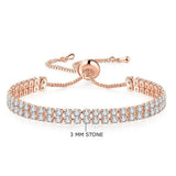 Elegant Rose Gold Toned Dual Strand Round Cut Cubic Zirconia White Matrix Adjustable Tennis Bracelet