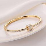 Gold Toned American Diamond Studded Bangle Style Anti-Tarnish Bracelet