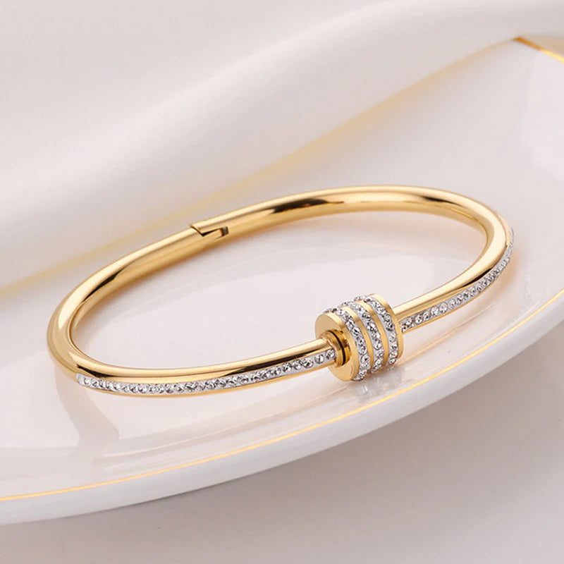 Gold Toned American Diamond Studded Bangle Style Anti-Tarnish Bracelet